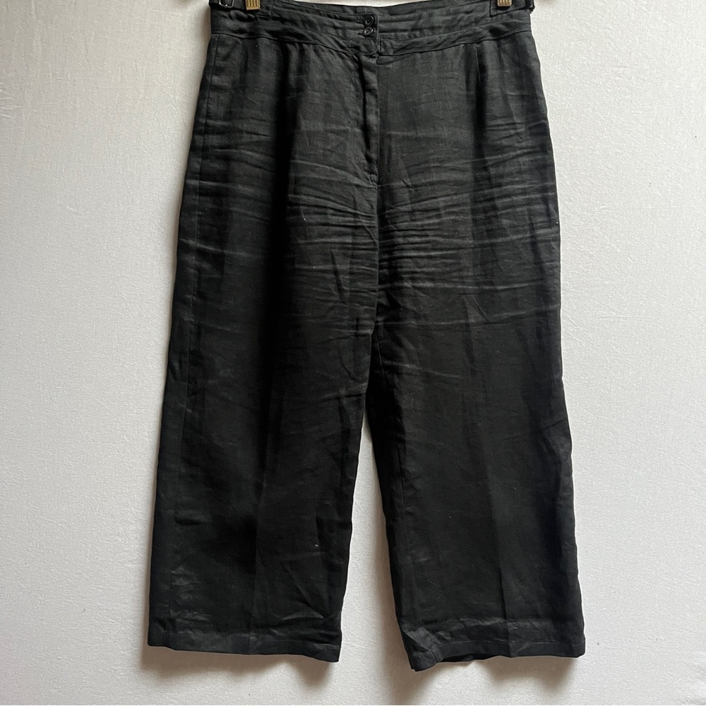 Animale Black 100% Linen High Rise Wide Leg Cropped Pants Sz 10 (40)